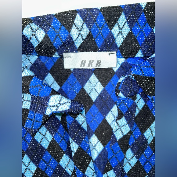 HKR collections | vintage v-neck blue and black plaid top | size M - Picture 3 of 7